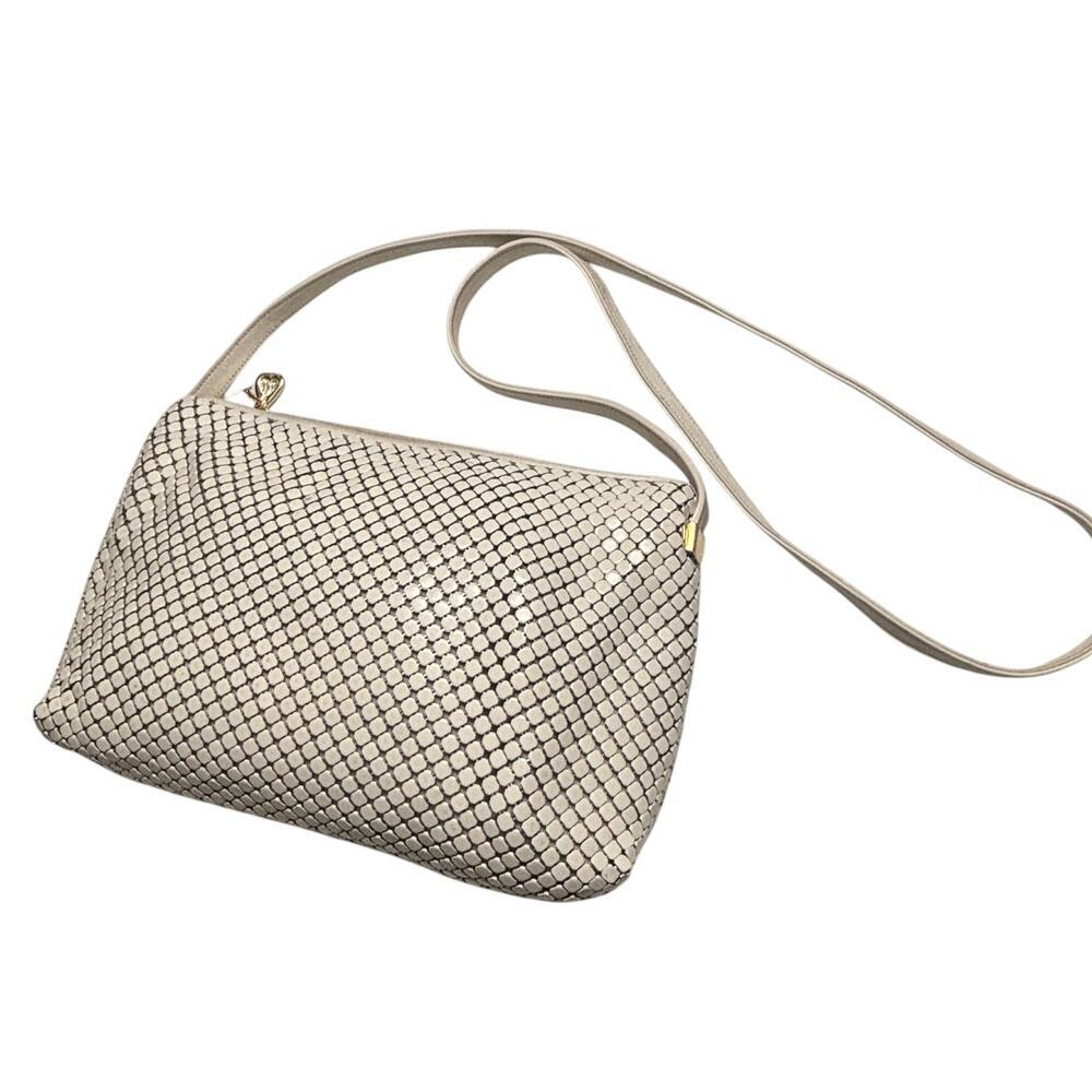 Whiting & Davis Vintage 1960's Metal Mesh Zip Top Closure Bag White